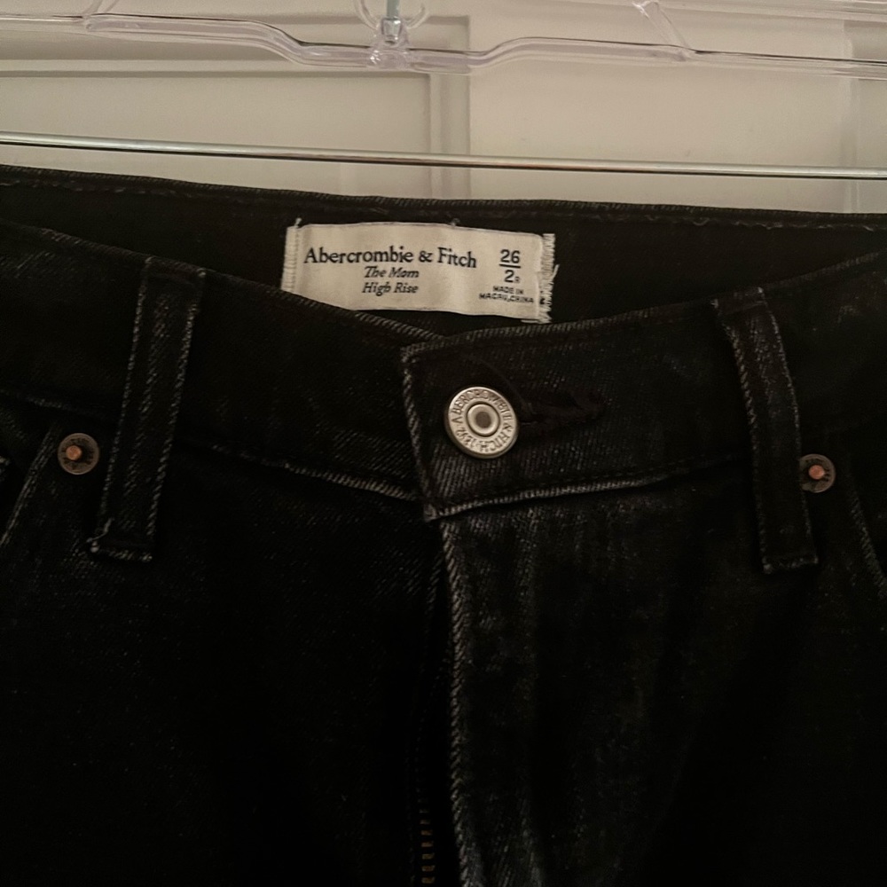 Abercrombie mom high rise black destroyed jeans